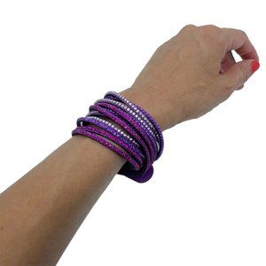 Purple Double Wrap "Moonstone" Leather Bracelet Rhinestones